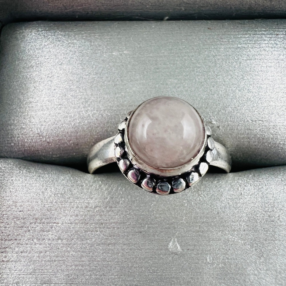 Silver Tone Ring Size 10 Pink Cabochon Statement Fashion Jewelry Boho Chic